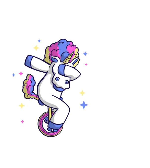 Unicorn pe monociclu model alb pe tricou