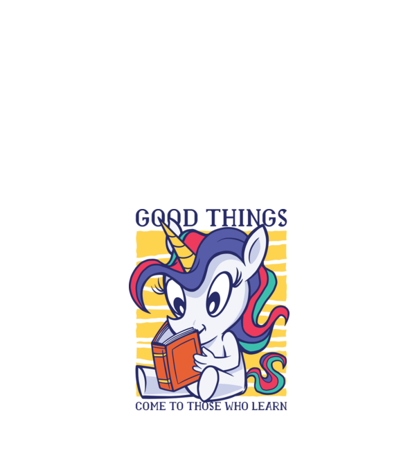 Student unicorn model alb pe tricou