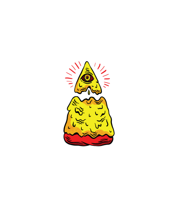 Illuminati Pizza model negru pe tricou