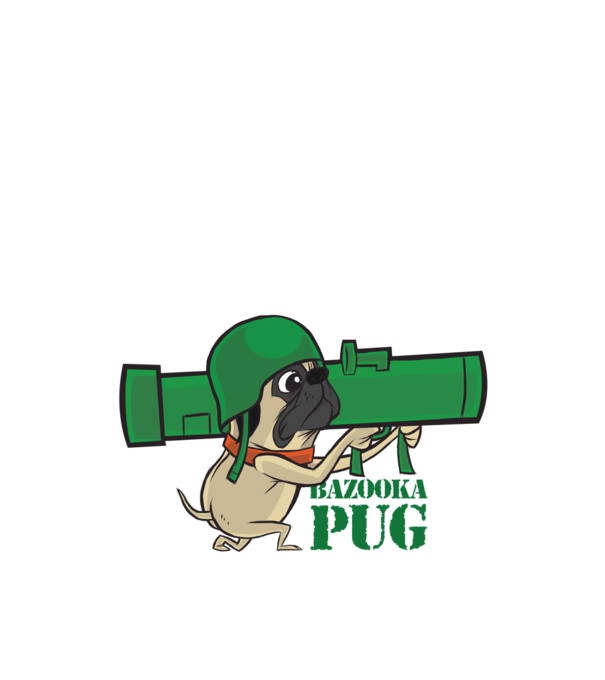 Mops Bazooka model negru pe tricou