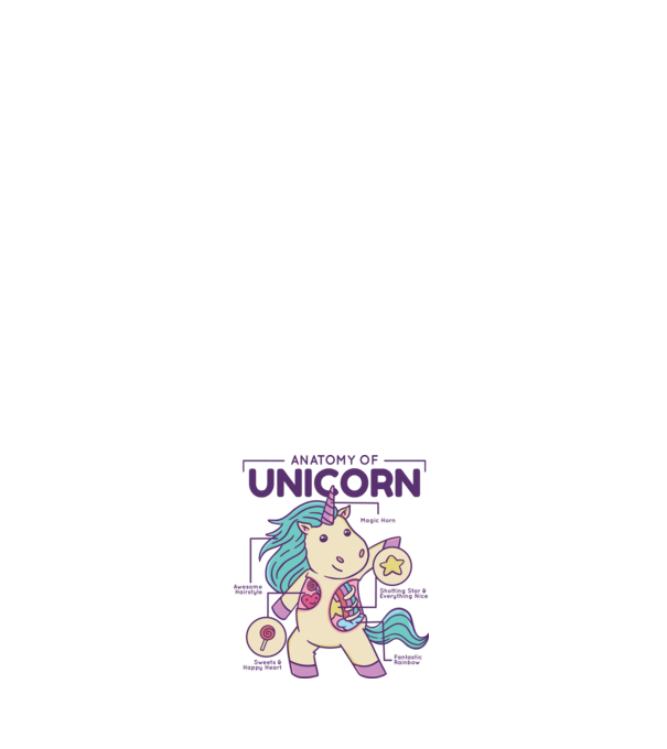 Unicorn Anatomie model alb pe tricou
