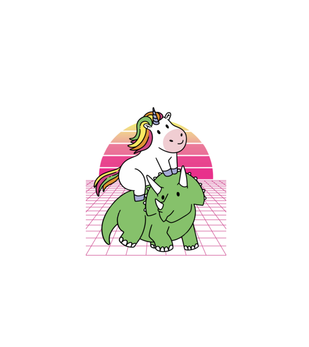 Unicorn pe dinozaur retro model albastru închis pe tricou