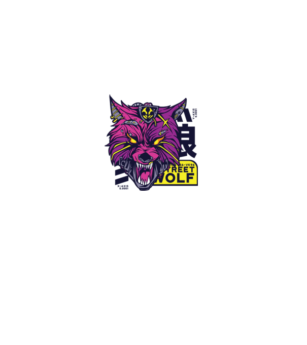 Cap de lup Cyberpunk model gri pe tricou