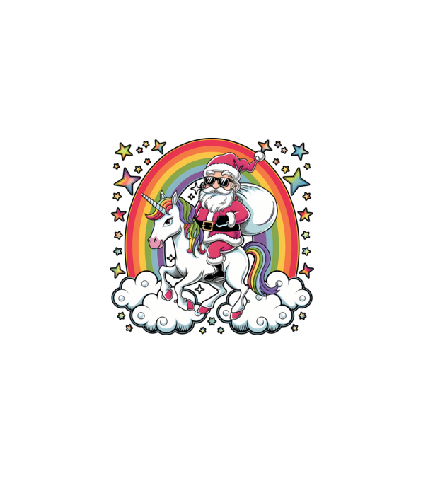 Moș Crăciun cool pe un unicorn model negru pe tricou