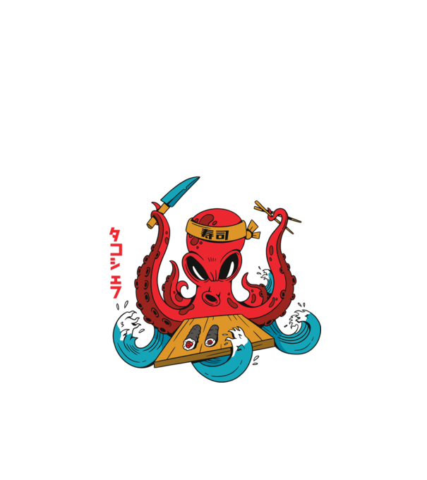 Octopus Sushi model negru pe tricou