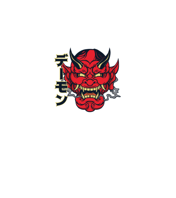 Mască demon chinez model alb pe tricou