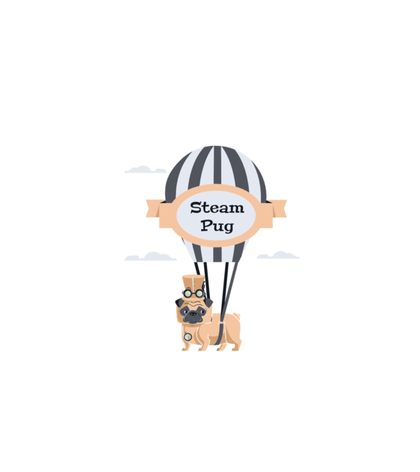Steampug - mops model turcoaz pe tricou