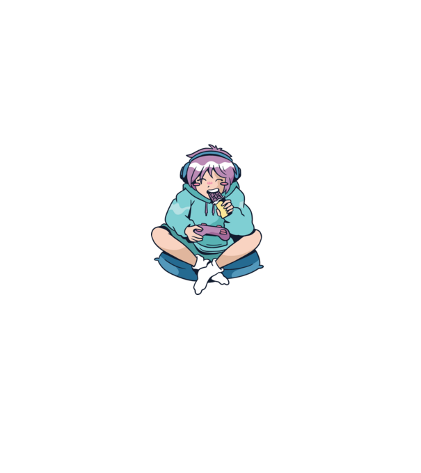 Anime Gamer Fată cu ciocolată model albastru închis pe tricou