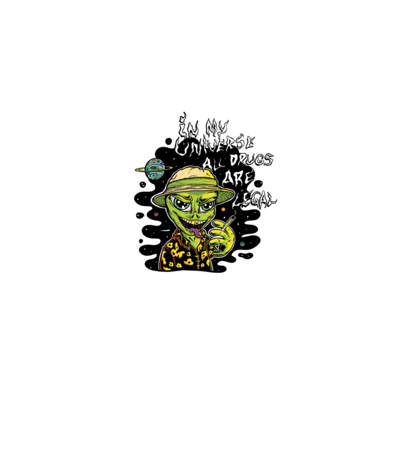 Alien drogat model alb pe tricou