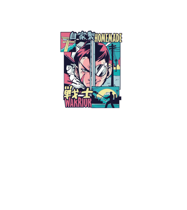 Anime Vaporwave Home Made Warrior model negru pe tricou