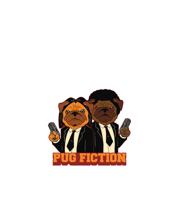 Pug Fiction Pugs Mops Pulp Fiction parodie model alb pe tricou
