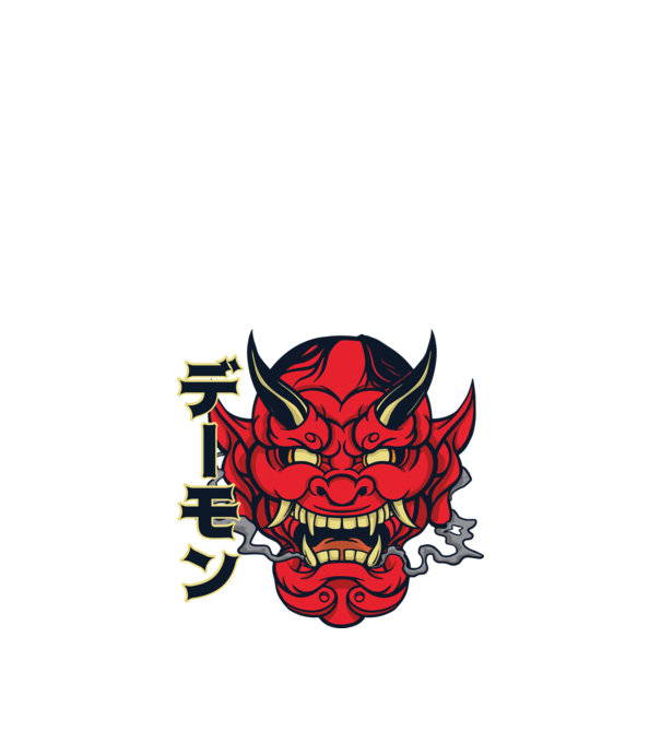 Mască demon chinez model alb pe tricou