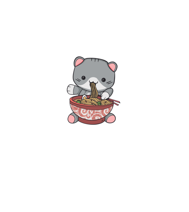 Pisică Kawaii Ramen model gri pe tricou