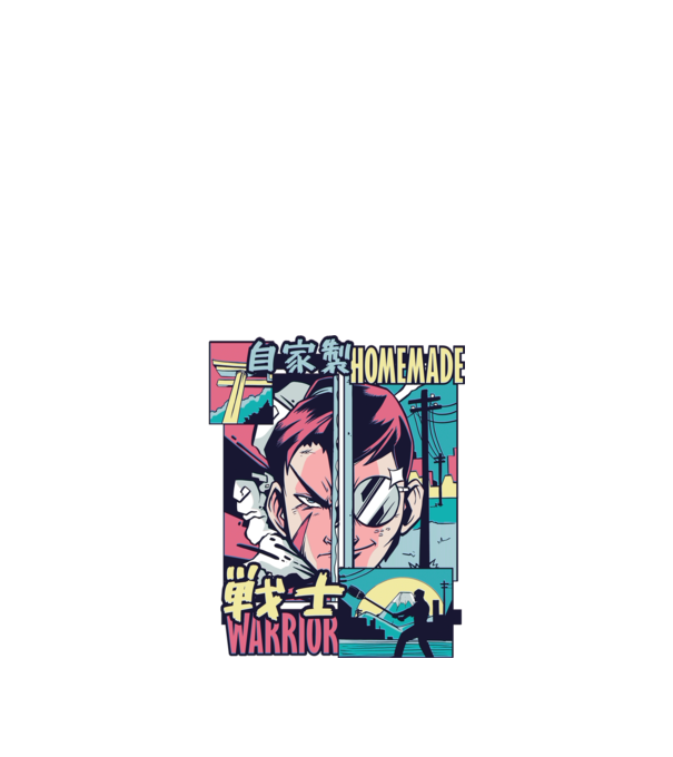 Anime Vaporwave Home Made Warrior model negru pe tricou