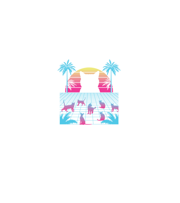 Pisică Vaporwave neon model negru pe tricou