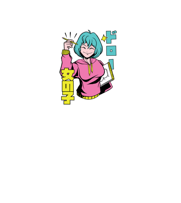 Anime fată desenând model mov pe tricou