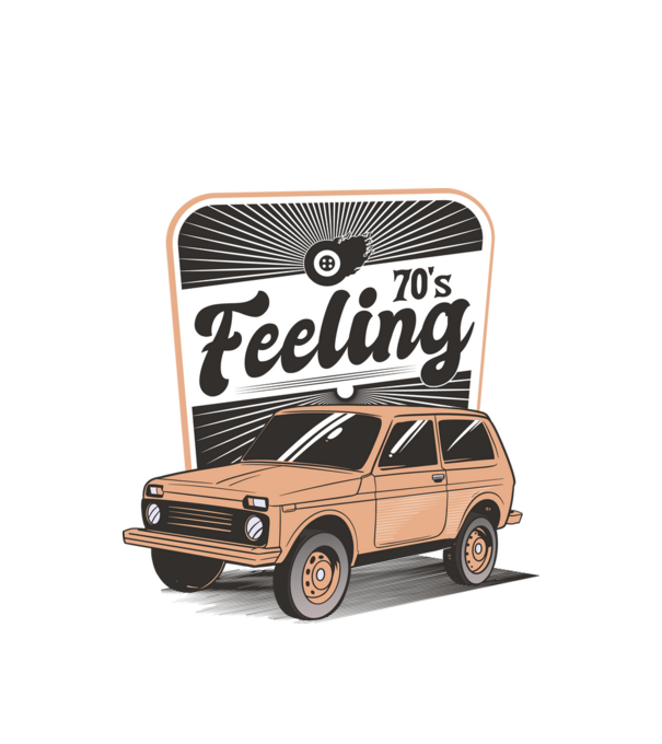 Mașină Retro anii 70 Lada Niva model alb pe tricou