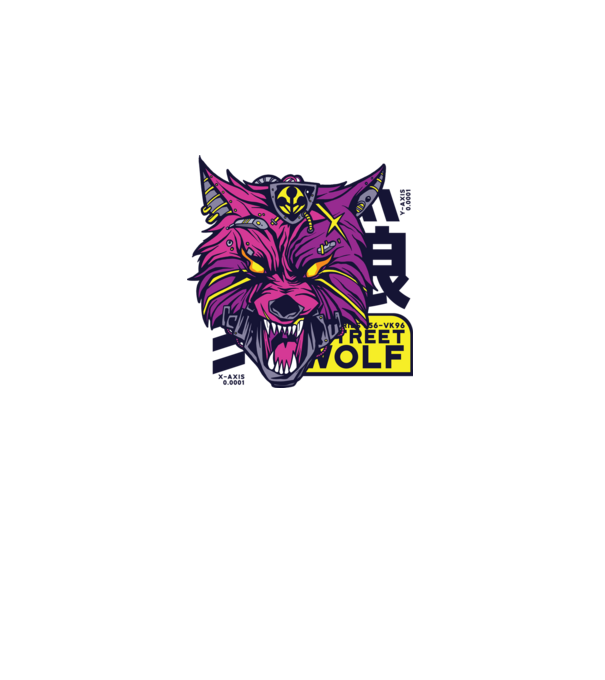 Cap de lup Cyberpunk model gri pe tricou