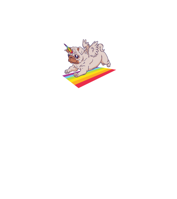 Mops unicorn model gri pe tricou