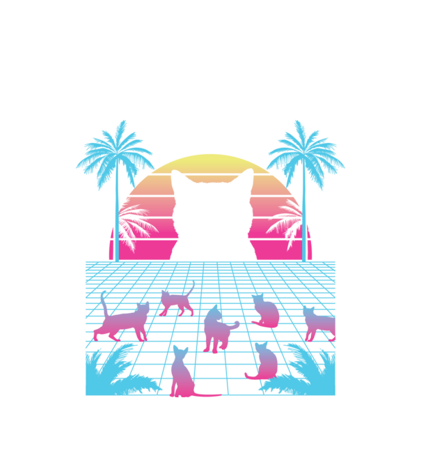 Pisică Vaporwave neon model alb pe tricou