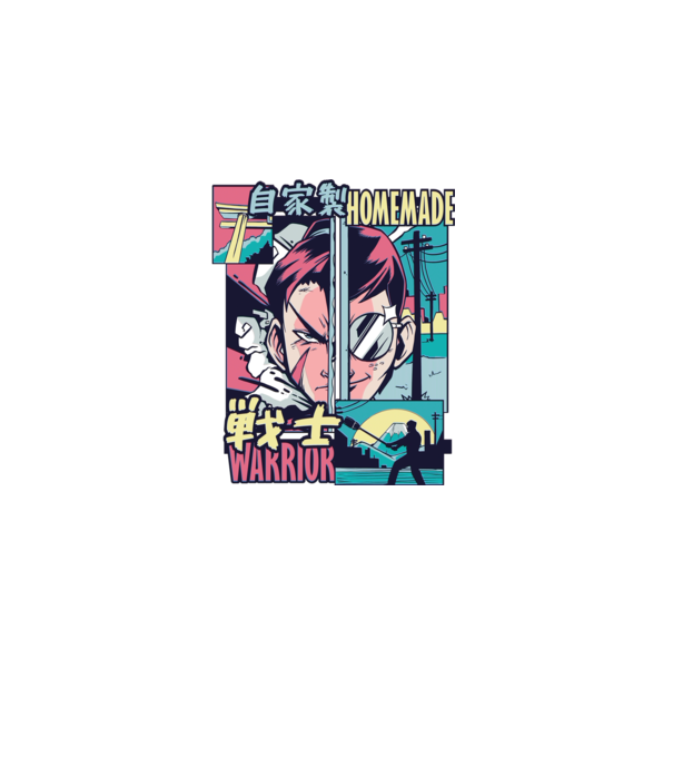 Anime Vaporwave Home Made Warrior model negru pe tricou