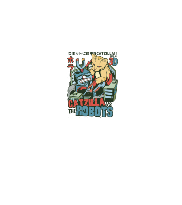 Catzilla Vs Robots model gri pe tricou