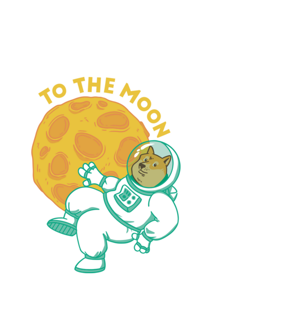 Dogecoin to the moon model alb pe tricou