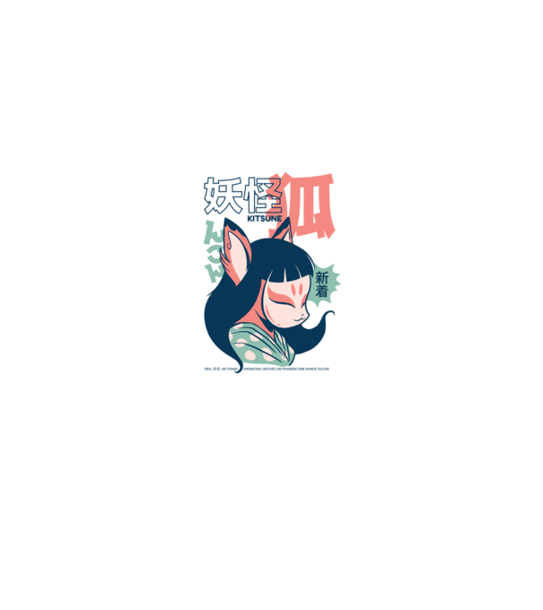 Kitsune Yokai Anime model alb pe tricou