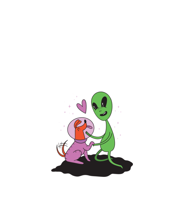 Alien cu câine model alb pe tricou