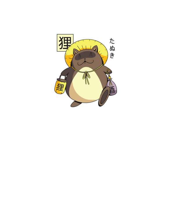 Tanuki Yokai model roșu pe tricou