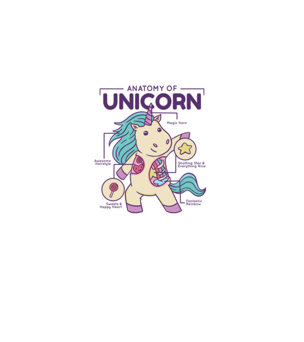 Unicorn Anatomie model alb pe tricou