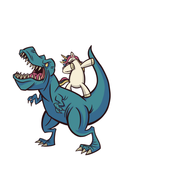 Unicorn DAB T-rex model alb pe tricou