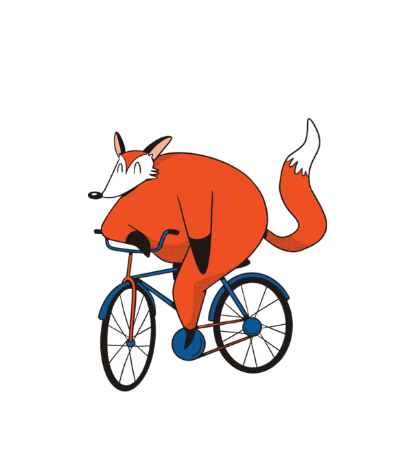 Vulpe cu bicicletă model alb pe tricou