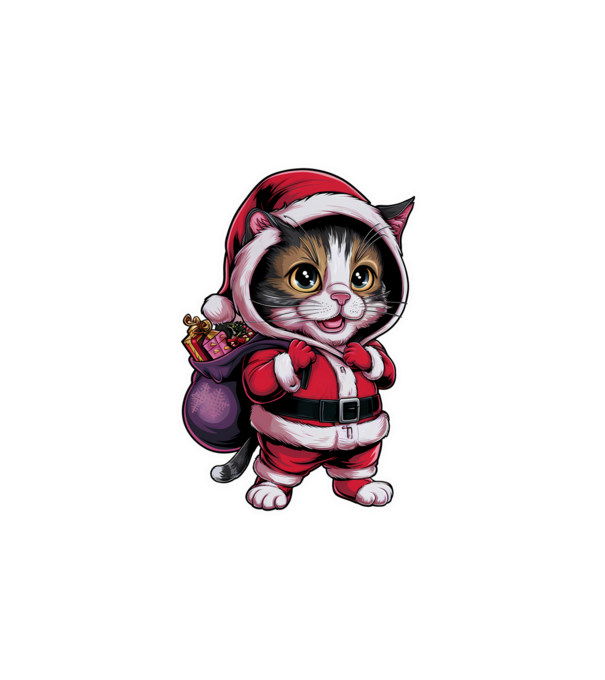 Santa Cat model alb pe tricou