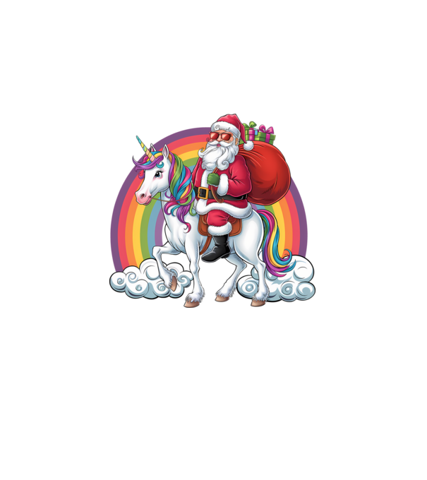 Moș Crăciun cool pe un unicorn 2 model negru pe tricou