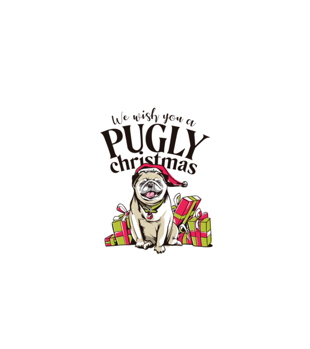 We wish You a Pugly Christmas tricou cu mops model gri pe tricou