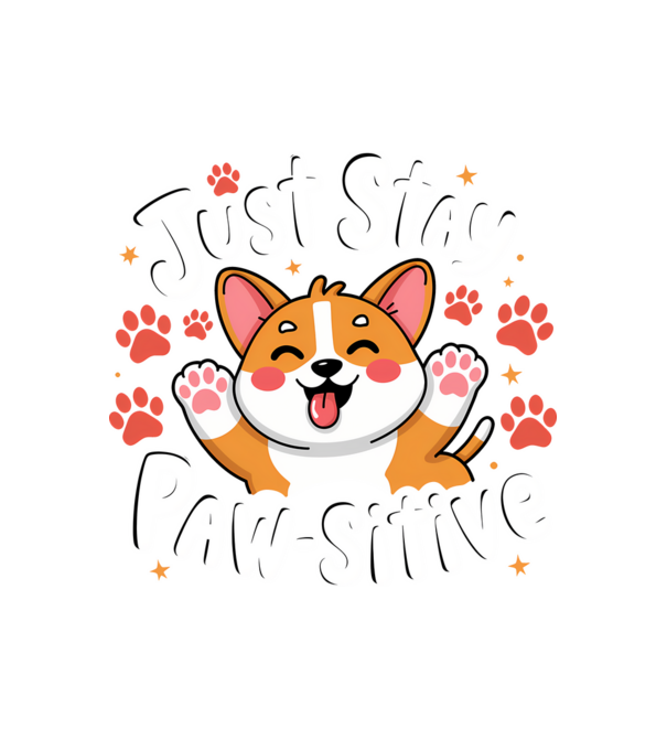 Just Stay Paw-sitive Negru model alb pe tricou