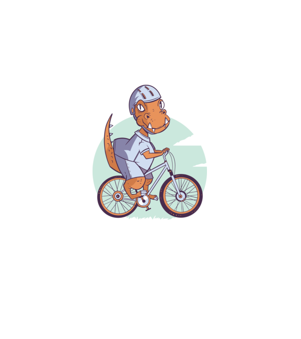 Dinozaur de T-Rex cu bicicletă model albastru deschis pe tricou