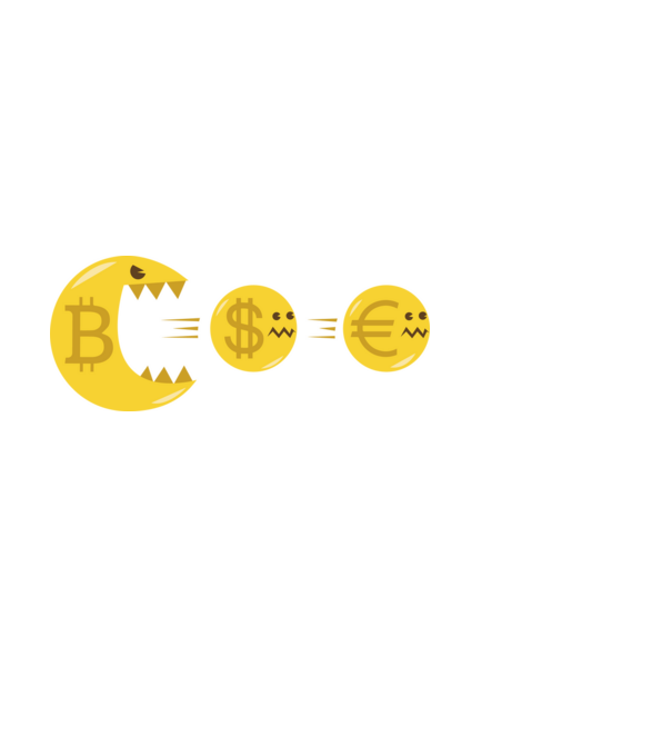 Bitcoin Pacman model alb pe tricou