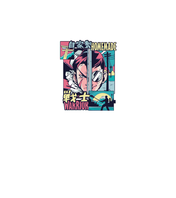Anime Vaporwave Home Made Warrior model negru pe tricou