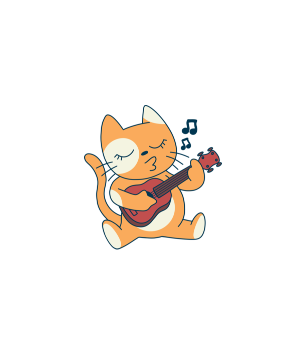 Pisică chitară Ukulele model alb pe tricou