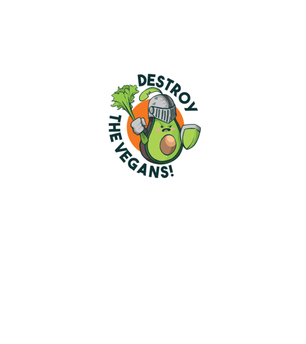 Destroy the Vegans - tricou amuzant războinic Avocado model alb pe tricou