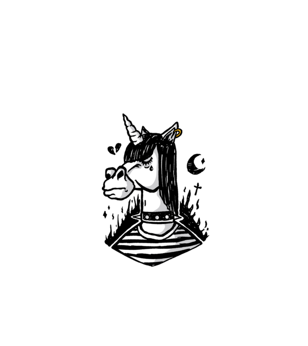 Emo unicorn model alb pe tricou