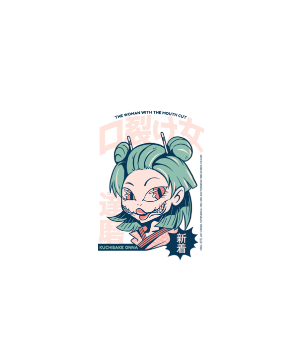 Kuchisake Onna Yokai Anime model turcoaz pe tricou