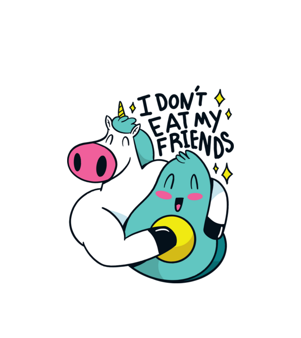 Unicorn Avocado Prietenie model alb pe tricou