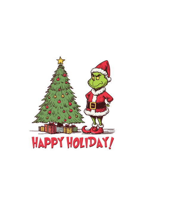 Happy Holiday Grinch model gri închis pe tricou