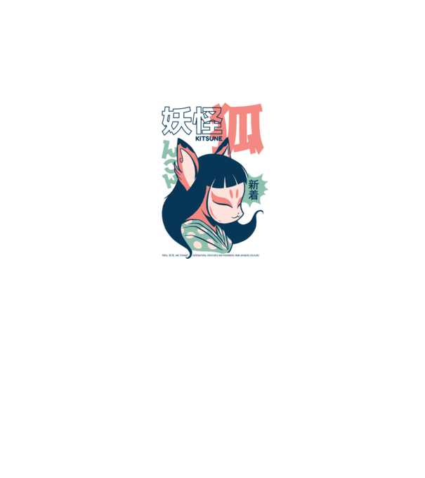 Kitsune Yokai Anime model alb pe tricou