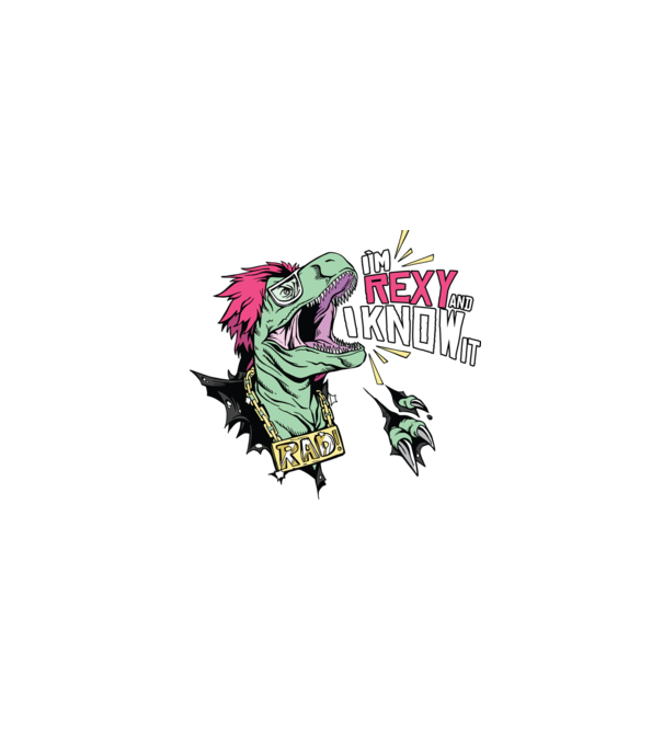 'I''m Rexy and I know it - tricou dinozaur amuzant' model alb pe tricou
