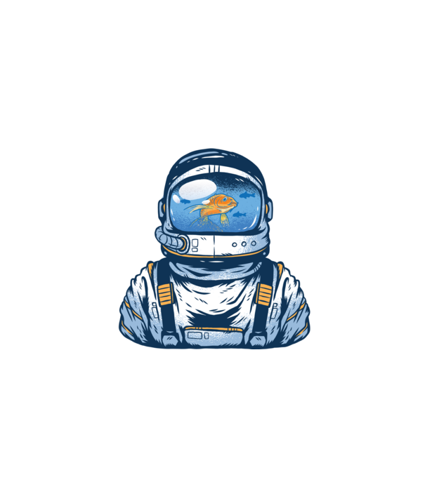 Peștișor auriu Astronaut model negru pe tricou