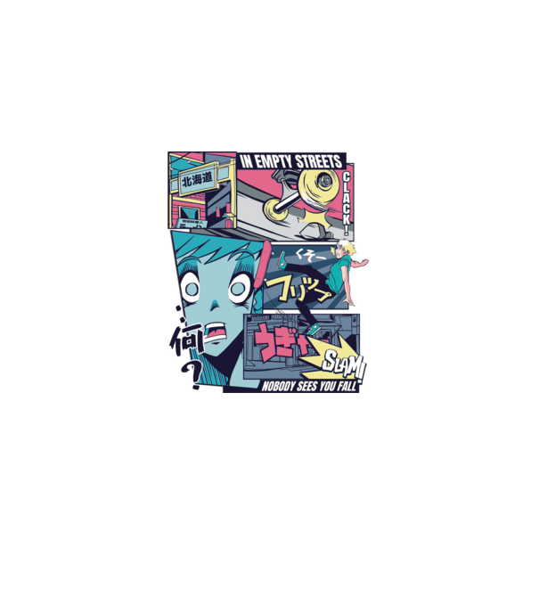 Anime Vaporwave Benzi desenate Skateboard model negru pe tricou